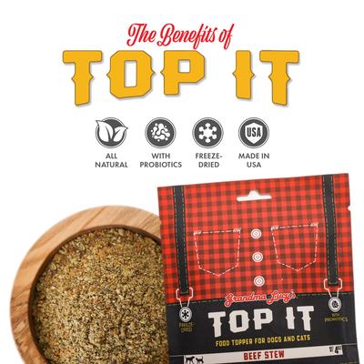 Top It Beef Stew Grain-Free Dry Dog & Cat Food Topping, 4-oz bag