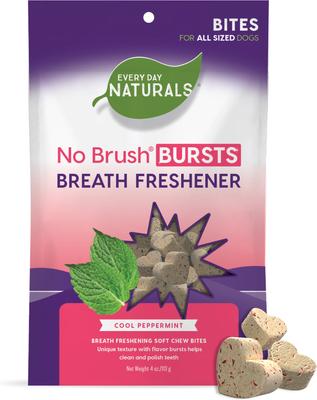 Golosinas dentales para perros No Brush Bursts Cool Peppermint Bites, bolsa de 4 oz