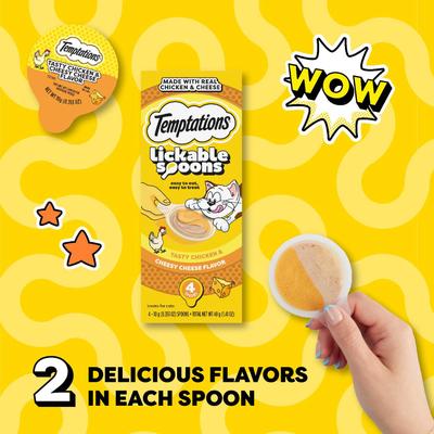 Lickable Spoons Tasty Chicken & Cheesy Cheese Cat Lickable Treats, .353-oz spoon, box of 4