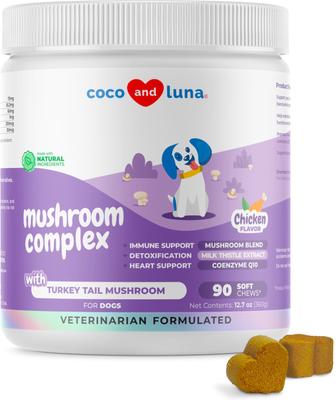Coco and Luna Mushroom Complex Soft Chew Immune Support Supplement for Dogs, 90 count
