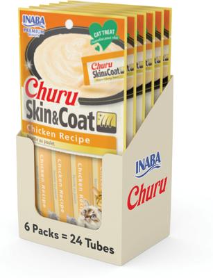Churu Grain-Free Skin & Coat Tuna Recipe Lickable Cat Treat, 24 count