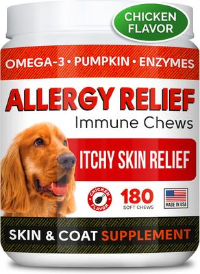 Allergy Relief & Anti Itch Relief with Omega 3 Skin & Coat Fish Oil Chew Supplement for Dogs, 180 count