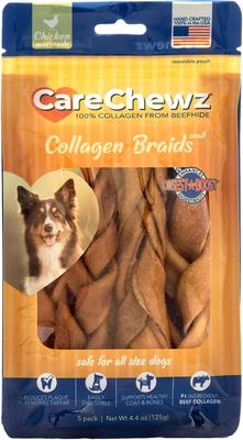 CareChewz Collagen 6 to 7-inch Skinny Braided Sticks Chicken Flavored Chewy Dog Treats, 5 count