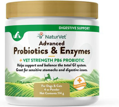Advanced Probiotics & Enzymes Plus Vet Strength PB6 Probiotic Powder Digestive Supplement for Cats & Dogs, 4-oz jar