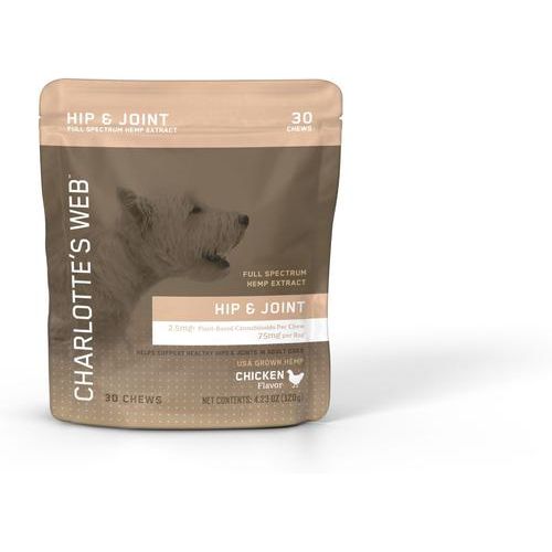 Masticable con sabor a pollo para cadera y articulaciones, suplemento de salud de extracto de cáñamo de espectro completo para perros, 30 unidades