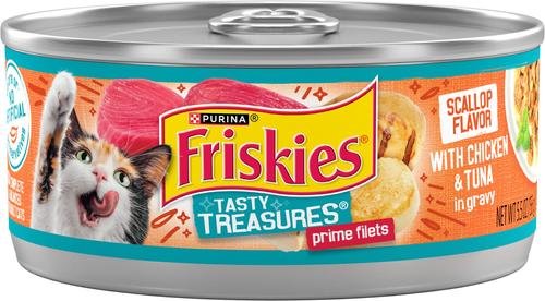 Tasty Treasures Chicken, Tuna & Scallop Flavor in Gravy Canned Cat Food, 5.5-oz can, case of 24