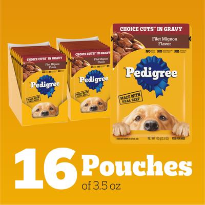 Choice Cuts Filet Mignon Flavor in Gravy Wet Dog Food, 3.5-oz pouch, bundle of 32