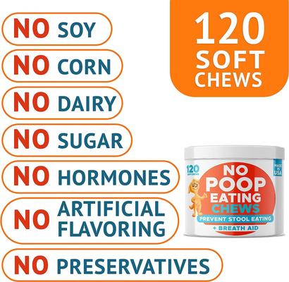 No Poo & Coprophagia Stool Eating Deterrent Probiotics & Digestive Enzymes Chews, 120 count