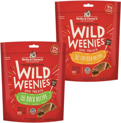 Bundle: Stella & Chewy's Chicken Wild Weenies + Duck Wild Weenies Freeze-Dried Raw Dog Treats, 3.25-oz bag, pack of 2