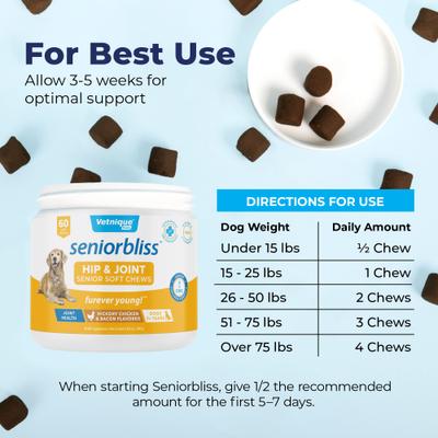 Seniorbliss Hip & Joint Mobility Plus Multivitamin Glucosamine Hickory Chicken & Bacon Flavored Soft Chew Supplement for Senior Dogs, 60 count