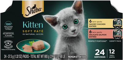 Perfect Portions Kitten Variety Pack Chicken Pate & Pate Salmon Wet Cat Food, 2.6-oz twin-pack tray, case of 24