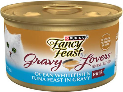 Comida húmeda para gatos Gravy Lovers Ocean Whitefish & Tuna Feast Pate, lata de 3 oz, caja de 24