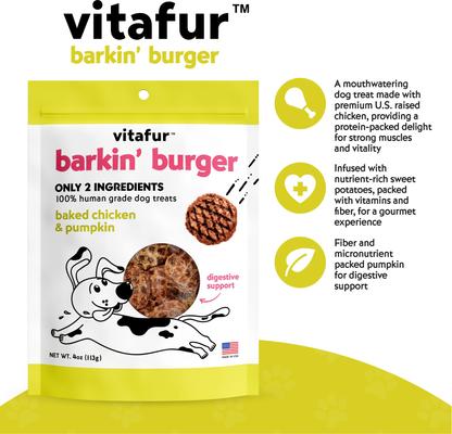 Barkin Burger Chicken & Pumpkin Dog Treat, 4-oz bag