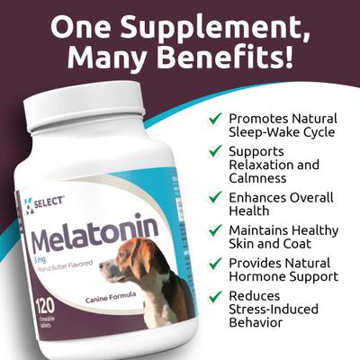 Melatonin Peanut Butter Flavor Calming Dog Supplement, 3-mg, 120 count
