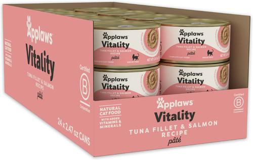 Vitality Tuna Fillet & Mackerel Recipe Pate Grain-Free Wet Cat Food, 2.47-oz can, case of 24