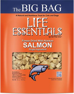 Golosinas de salmón liofilizado para gatos y perros, bolsa de 16 oz