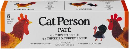 Cat Person by Weruva Chicken & Turkey Variety Pack Grain-Free Pate Wet Cat Food, 2.75-oz cup, case of 8