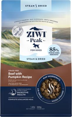 Paquete: Alimento para perros ZIWI Peak Beef sin cereales, deshidratado al aire, bolsa de 950 g + Alimento para perros deshidratado al vapor con receta de carne de res y calabaza, bolsa de 850 g
