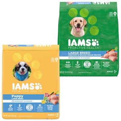 Paquete: Iams Adult Large Breed Real Chicken + Alimento seco para cachorros de raza grande ProActive Health Smart