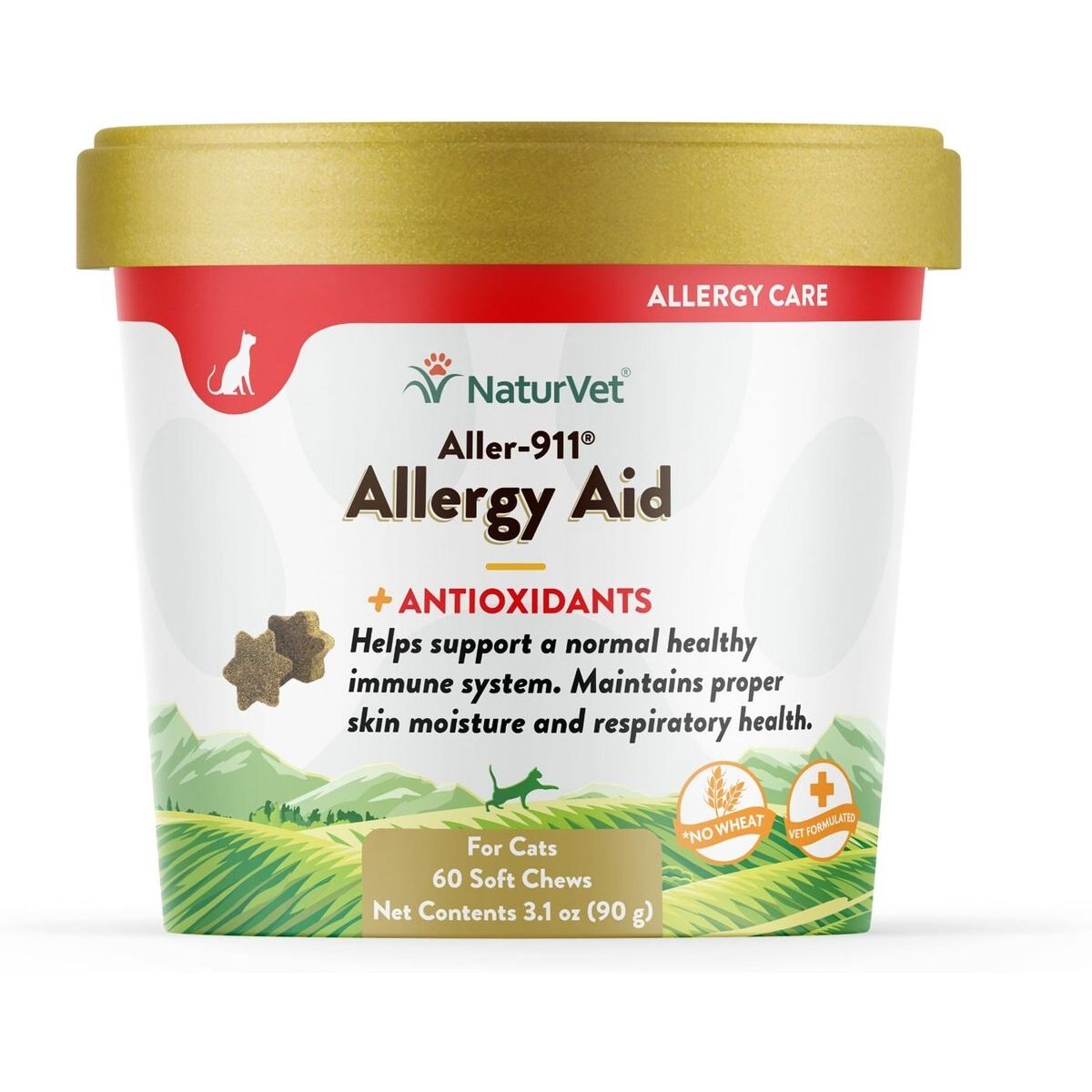 NaturVet Aller-911 Allergy Aid Cat Soft Chews, 60 masticables, fotografía de envase