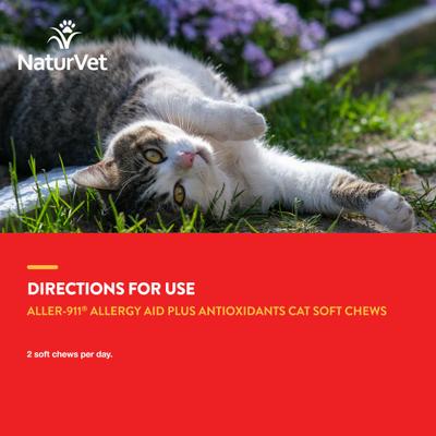 NaturVet, Aller-911 Allergy Aid Cat Soft Chews, antioxidantes y omega-3 para gatos, 60 masticables