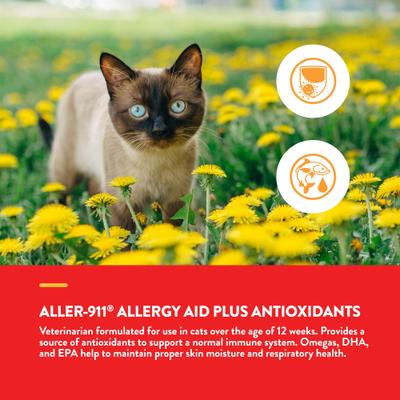 NaturVet, Aller-911 Allergy Aid Cat Soft Chews, antioxidantes y omega-3 para gatos, 60 masticables