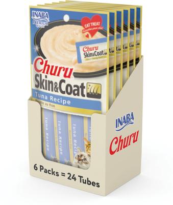 Churu - Premio para lamer para gatos con atún, sin cereales, para piel y pelaje, 24 unidades