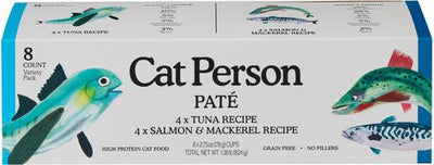 Cat Person by Weruva Tuna, Salmon, & Mackerel Variety Pack Grain-Free Pate Wet Cat Food, 2.75-oz cup, case of 8