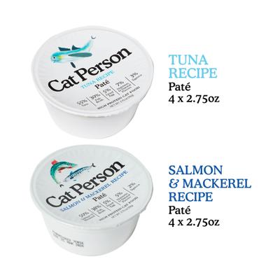Cat Person by Weruva Tuna, Salmon, & Mackerel Variety Pack Grain-Free Pate Wet Cat Food, 2.75-oz cup, case of 8