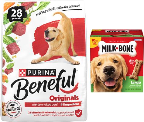 Paquete: alimento seco Purina Beneful Originals con carne de res real + premios Milk-Bone Original de galleta grande para perros