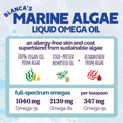 Blanca's Marine Algae Oil Vegan Omega Liquid Skin & Coat Supplement for Dogs, 16-fl oz bottle