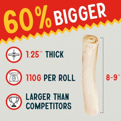 8-9-inch Long Lasting Retriever Rolls Beef Flavor Dental Dog Chews, 8 count