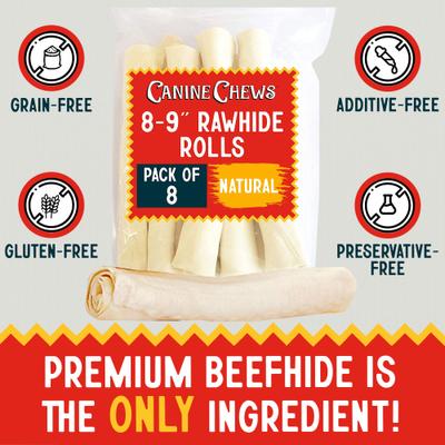8-9-inch Long Lasting Retriever Rolls Beef Flavor Dental Dog Chews, 8 count