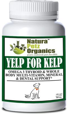 YELP FOR KELP - Suplemento multimineral, vitamínico y dental para perros con Omega 3 y 6 para la tiroides y el cuerpo entero, 150 unidades