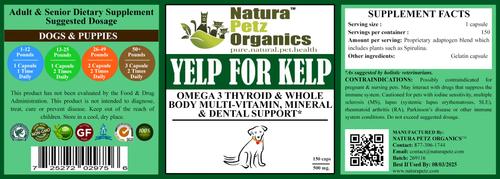 YELP FOR KELP - Omega 3 & 6 Thyroid & Whole Body Multi-Mineral, Vitamin & Dental Support* Dog Supplement, 150 count