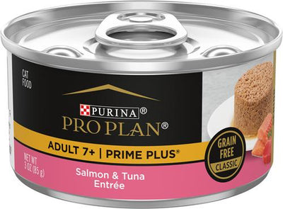 Prime Plus Adult 7+ Salmon & Tuna Entree Classic Canned Cat Food, 3-oz can, case of 24