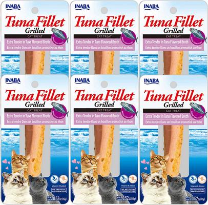 Bundle: Inaba Ciao Grain-Free Grilled Tuna Fillet Extra Tender in Tuna Flavored Broth Cat Treat, 0.52-oz pouch, pack of 6 + Weruva Cats in the Kitchen Cuties Variety Pack Grain-Free Canned Cat Food, 3.2-oz, case of 12