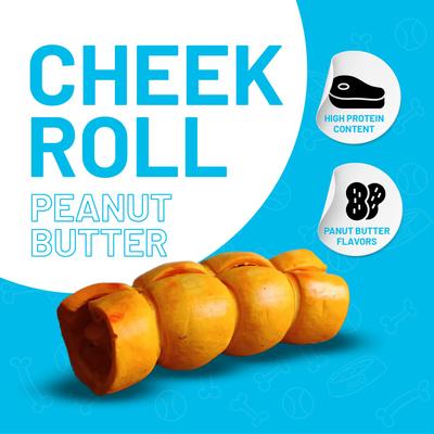 5-6" Beef Cheek Roll Peanut Butter Flavored Hard Chew Dog Treats, 4 Count