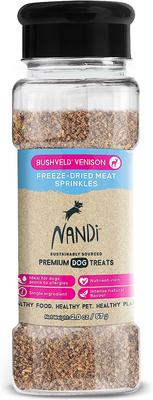 Chispas de carne de venado Bushveld, liofilizadas, para alimento de perros, botella de 2 oz