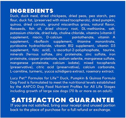 Formulas for Life Grain-Free Duck, Pumpkin & Quinoa Formula Dry Dog Food, 25-lb bag