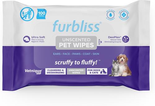 Furbliss Unscented Cleansing & Deodorizing Hypoallergenic Paw & Body Dog & Cat Wipes, 100 count
