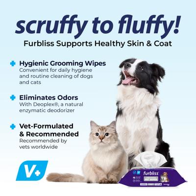 Furbliss Unscented Cleansing & Deodorizing Hypoallergenic Paw & Body Dog & Cat Wipes, 100 count