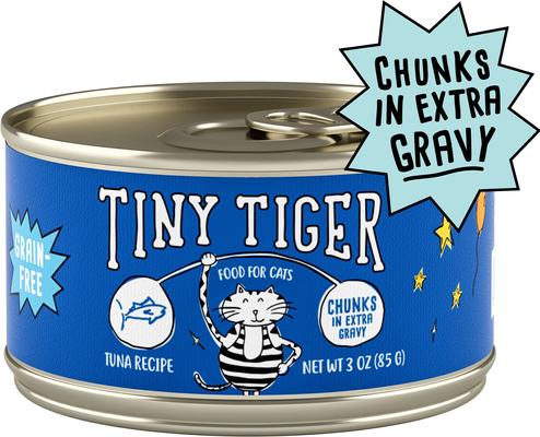 Bundle: Tiny Tiger Chunks in EXTRA Gravy Tuna Canned Food + Lickables Variety Pack Bisque Cat Treat & Topper