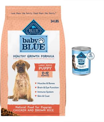 Bundle: Blue Buffalo Baby BLUE Healthy Growth Formula Natural Large Breed Puppy Dry Dog Food, Chicken & Brown Rice Recipe 24-lb + Wet Food, Chicken & Vegetable Recipe