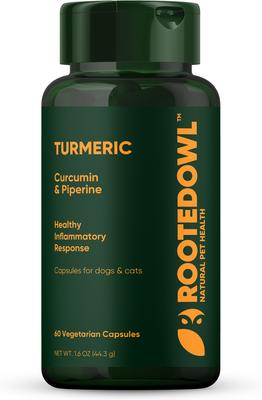 Natural Turmeric Vegan Capsules Vitamin Supplement with Black Pepper for Dogs & Cats, 60 count