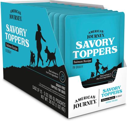 Savory Toppers Salmon Recipe in Gravy Grain-Free Dog Food Topper, 3-oz pouches, case of 24