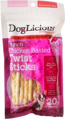 DogLicious 5" Chicken Basted Twist Sticks Dog Treats, 20 count