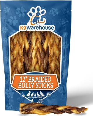 Braided 12-inch Bully Sticks Dog Treats, 6 count