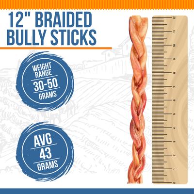 Braided 12-inch Bully Sticks Dog Treats, 6 count