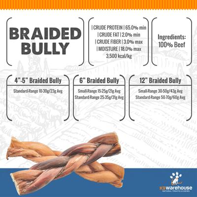 Braided 12-inch Bully Sticks Dog Treats, 6 count